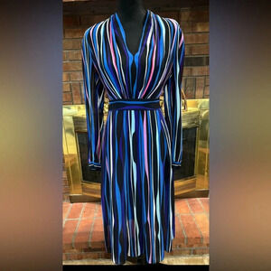 Anne Klein midi v-neck striped modern abstract dress multicolor